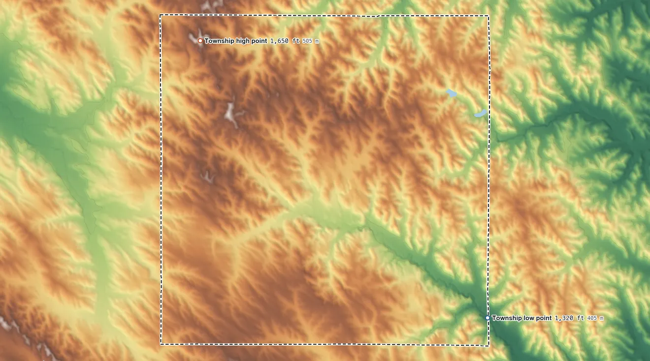 Topographic elevation map of Daily Township, Nebraska, shaded from 1,320 ft on the southeast side to 1,650 ft on the northwest side