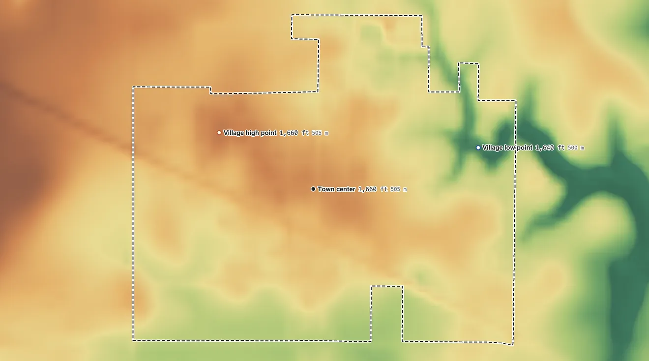 Topographic elevation map of Davenport, Nebraska, shaded from 1,640 ft on the east side to 1,660 ft on the northwest side