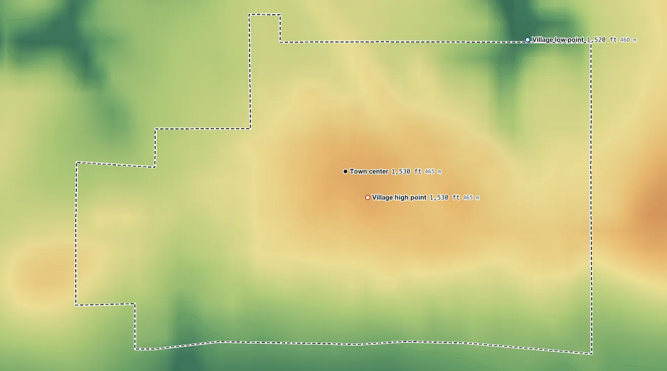 Topographic elevation map of Daykin, Nebraska, shaded from 1,520 ft on the northeast side to 1,530 ft near the middle