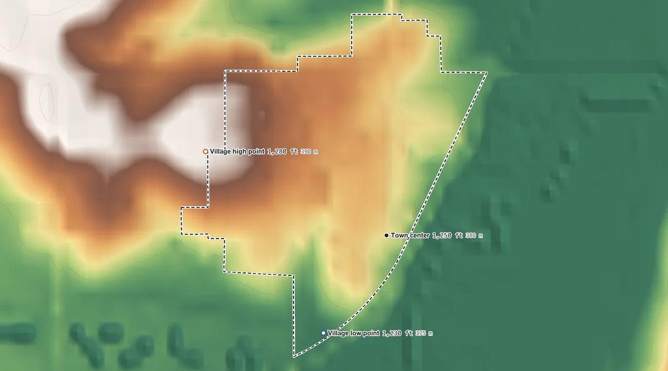 Topographic elevation map of Denton, Nebraska, shaded from 1,230 ft on the southwest side to 1,280 ft on the northwest side