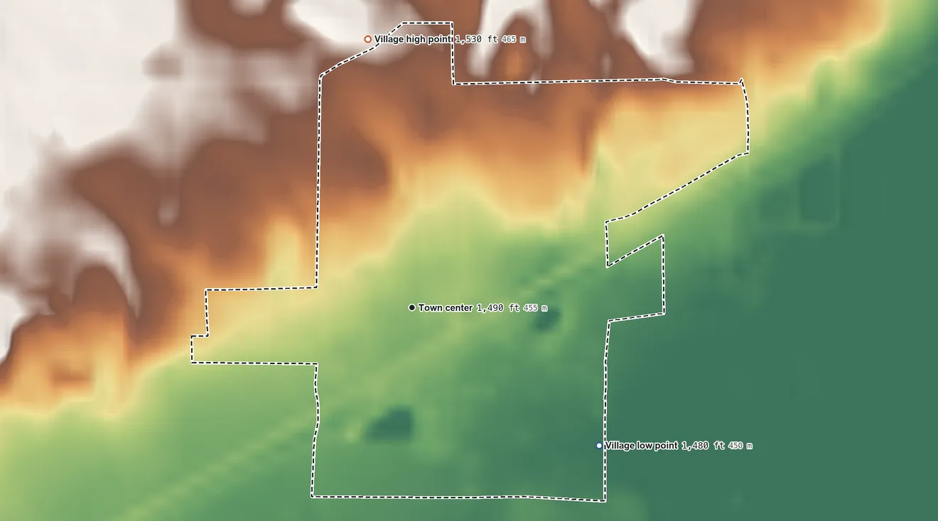 Topographic elevation map of Duncan, Nebraska, shaded from 1,480 ft on the southeast side to 1,530 ft on the north side