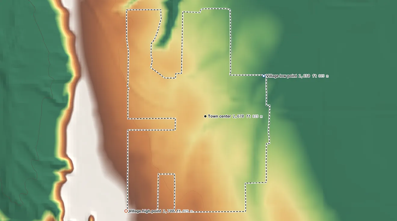 Topographic elevation map of Elwood, Nebraska, shaded from 2,650 ft on the northeast side to 2,700 ft on the southwest side