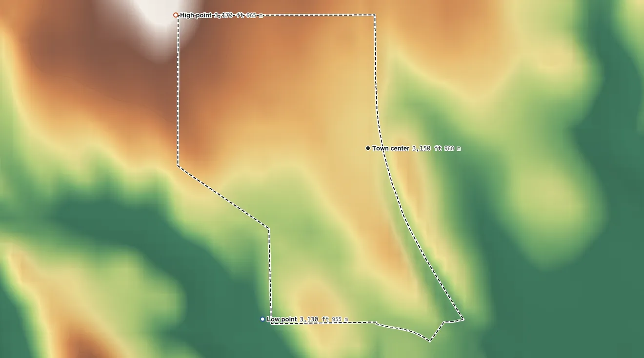 Topographic elevation map of Enders, Nebraska, shaded from 3,130 ft on the southwest side to 3,170 ft on the northwest side