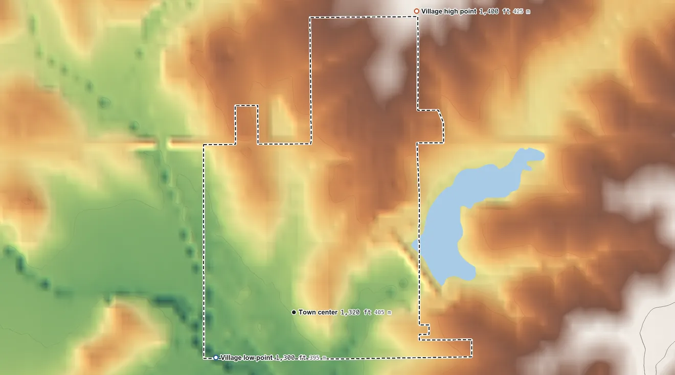 Topographic elevation map of Firth, Nebraska, shaded from 1,300 ft on the southwest side to 1,400 ft on the north side