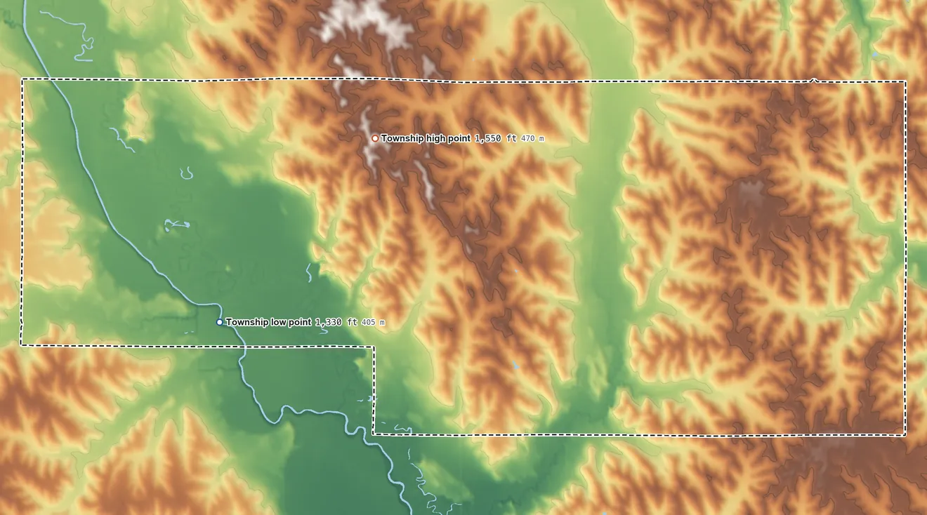 Topographic elevation map of Flournoy Township, Nebraska, shaded from 1,330 ft on the west side to 1,550 ft on the northwest side