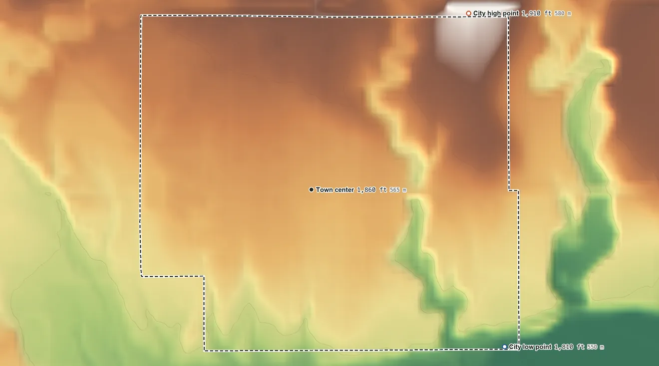Topographic elevation map of Franklin, Nebraska, shaded from 1,810 ft on the southeast side to 1,910 ft on the northeast side