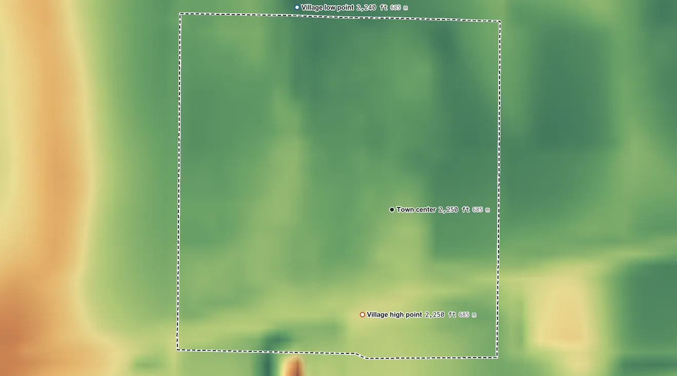 Topographic elevation map of Funk, Nebraska, shaded from 2,240 ft on the northwest side to 2,250 ft on the south side