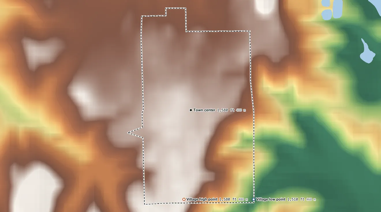 Topographic elevation map of Garland, Nebraska, shaded from 1,510 ft on the southeast side to 1,580 ft on the south side