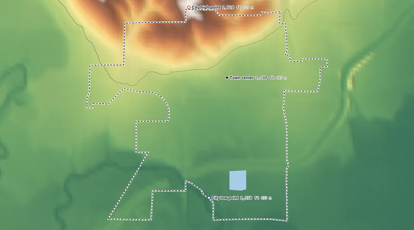 Topographic elevation map of Genoa, Nebraska, shaded from 1,550 ft on the south side to 1,720 ft on the northwest side