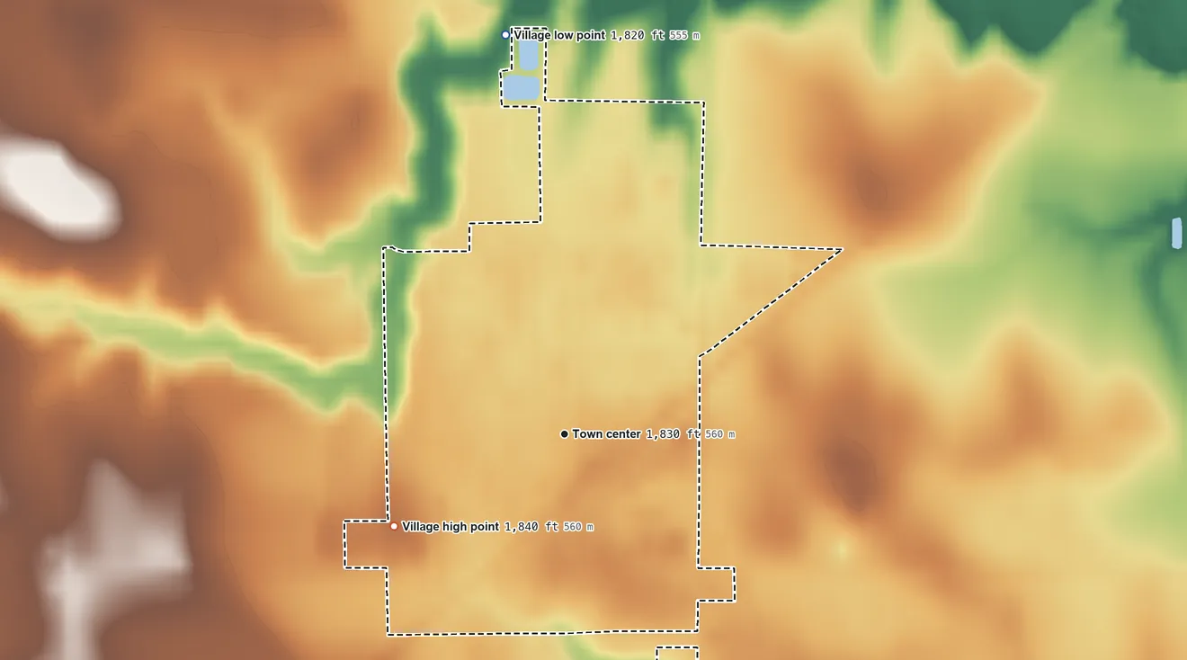 Topographic elevation map of Giltner, Nebraska, shaded from 1,820 ft on the north side to 1,840 ft on the southwest side