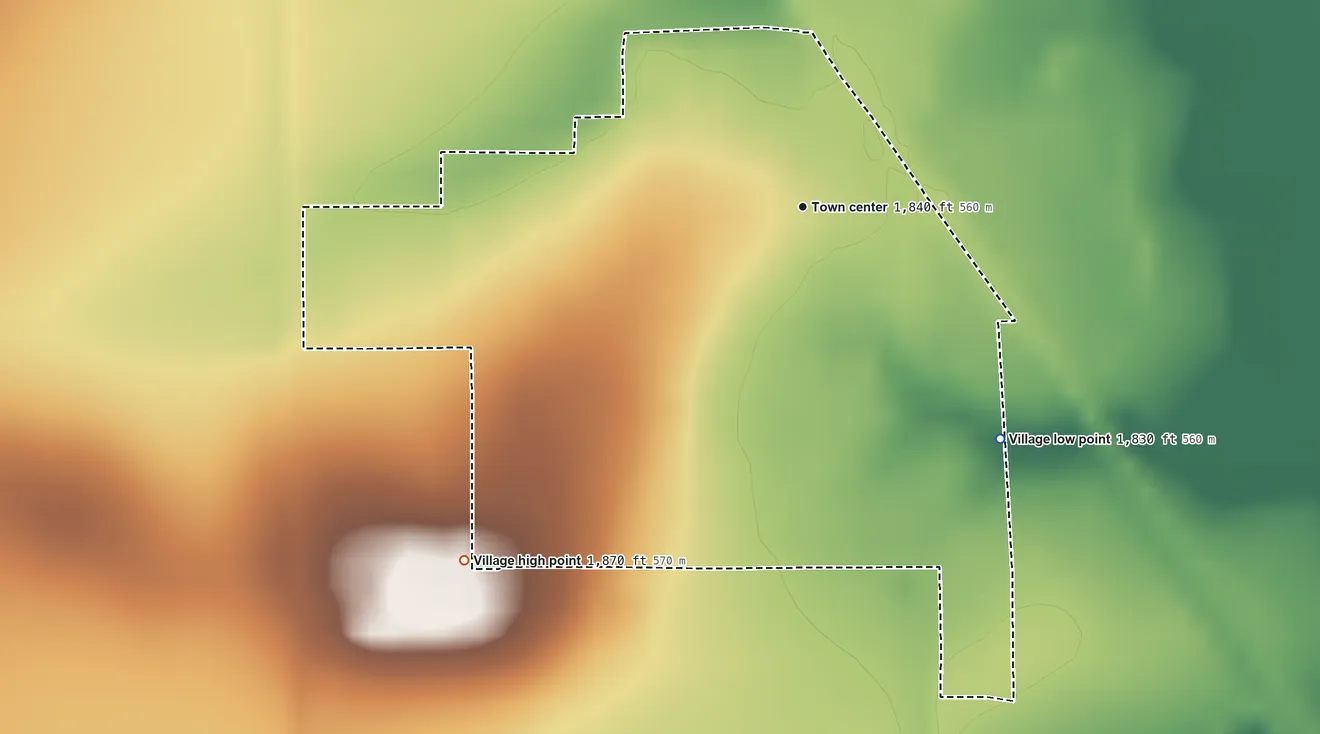 Topographic elevation map of Glenvil, Nebraska, shaded from 1,830 ft on the southeast side to 1,870 ft on the southwest side
