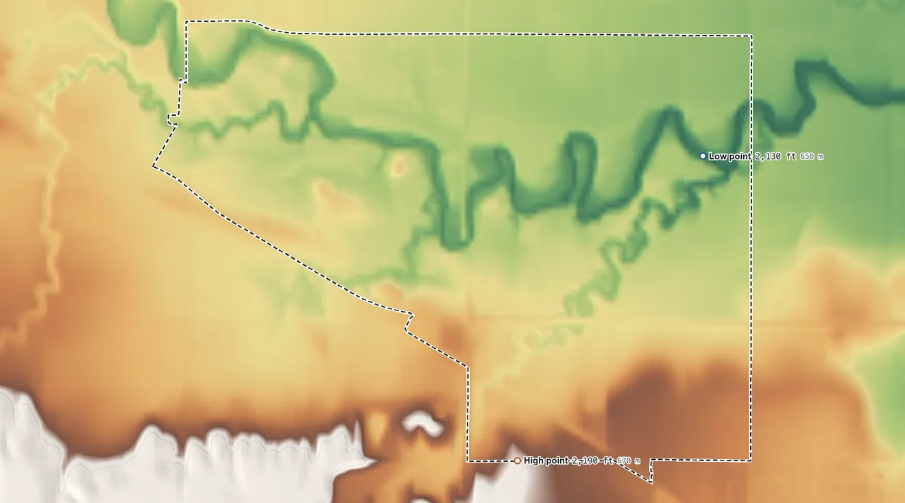 Topographic elevation map of Glenwood, Nebraska, shaded from 2,130 ft on the east side to 2,190 ft on the south side