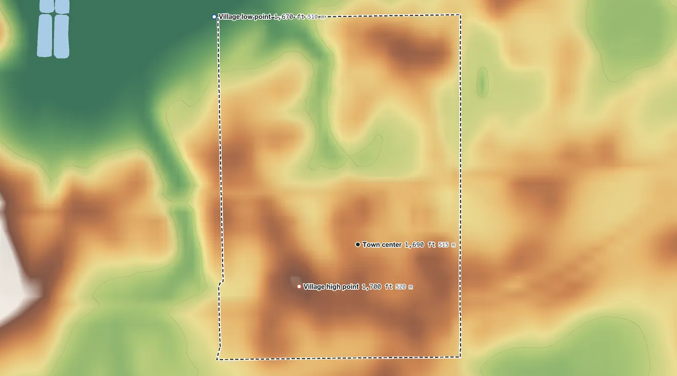 Topographic elevation map of Grafton, Nebraska, shaded from 1,670 ft on the northwest side to 1,700 ft on the southwest side