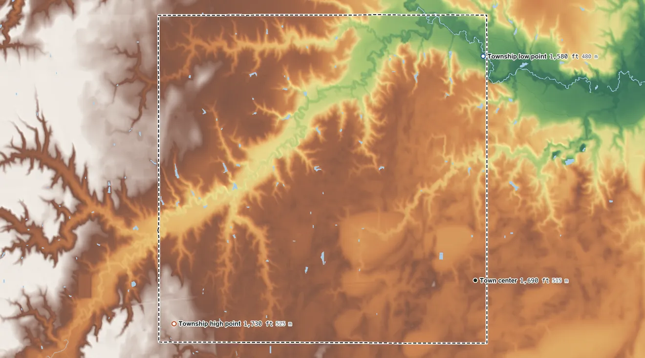Topographic elevation map of Grafton Township, Nebraska, shaded from 1,580 ft on the north side to 1,730 ft on the west side