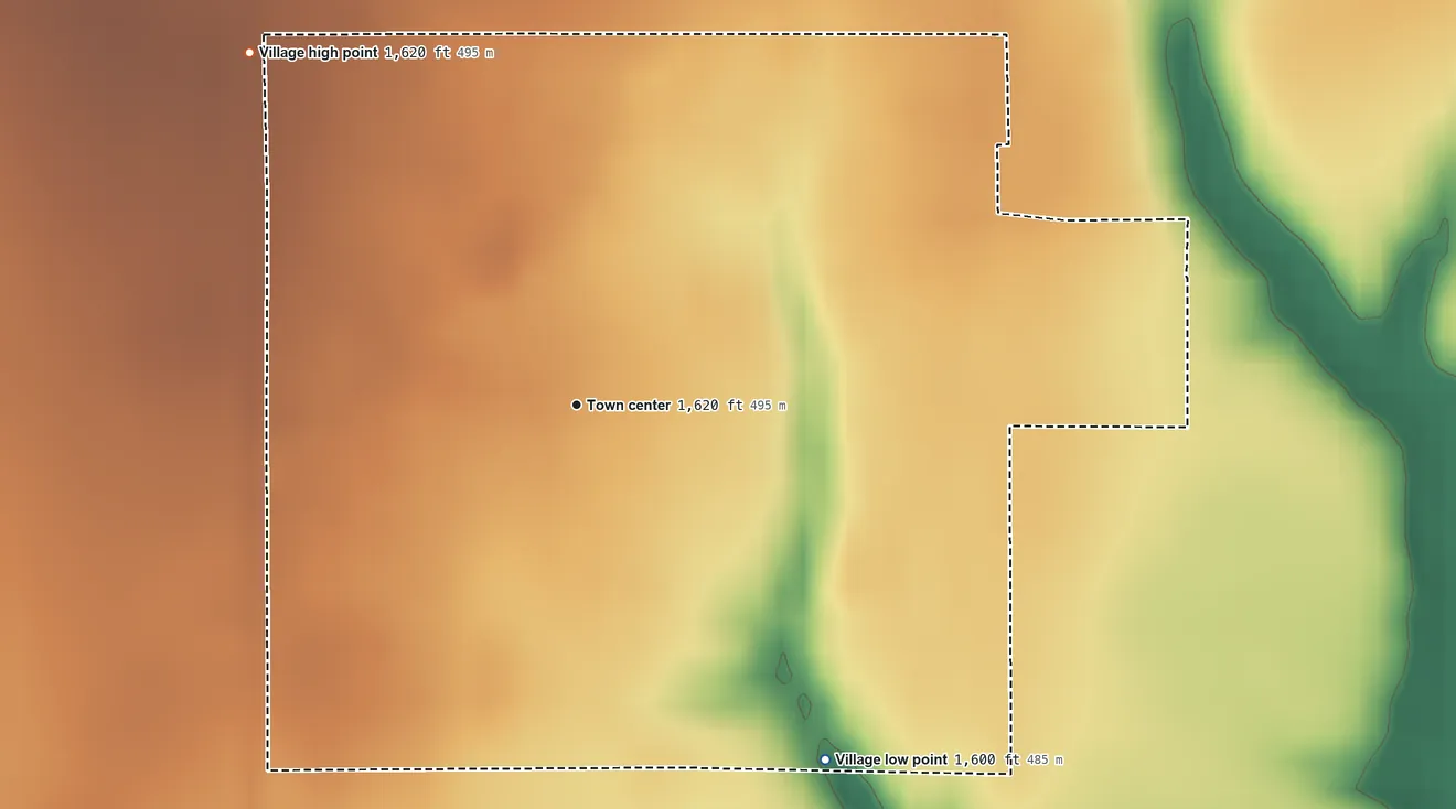 Topographic elevation map of Gresham, Nebraska, shaded from 1,600 ft on the southeast side to 1,620 ft on the northwest side