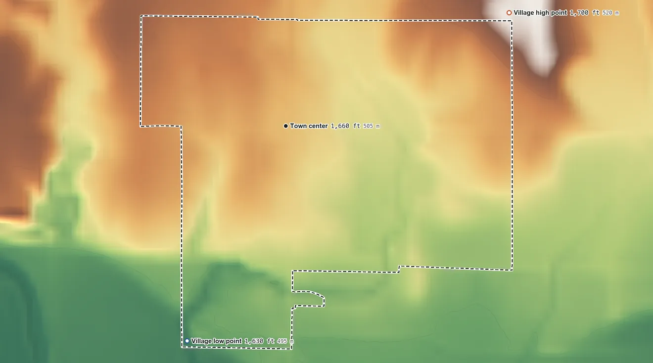 Topographic elevation map of Guide Rock, Nebraska, shaded from 1,630 ft on the southwest side to 1,700 ft on the northeast side