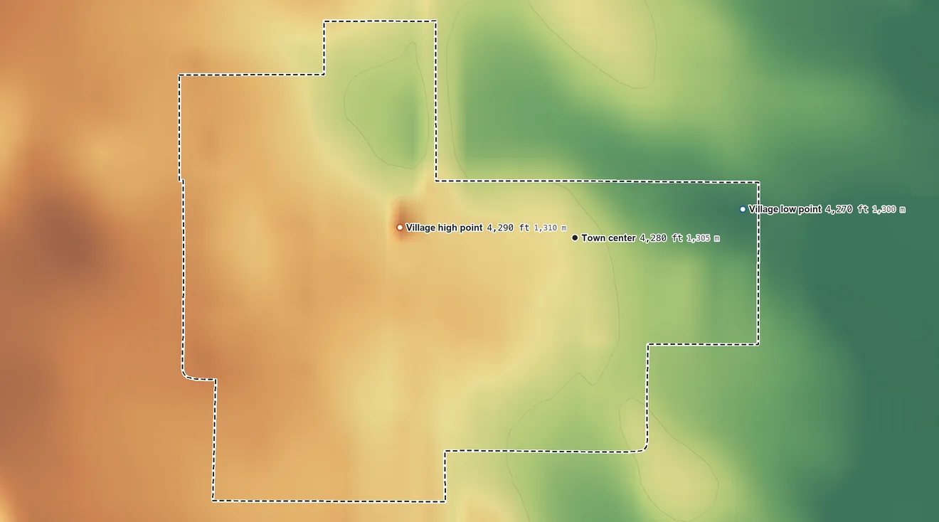 Topographic elevation map of Gurley, Nebraska, shaded from 4,270 ft on the east side to 4,290 ft on the west side