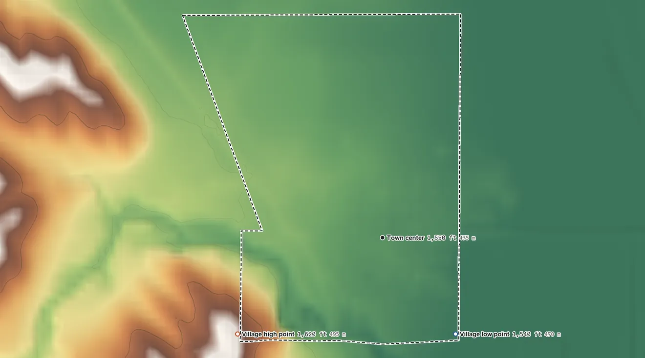 Topographic elevation map of Hadar, Nebraska, shaded from 1,540 ft on the southeast side to 1,620 ft on the southwest side