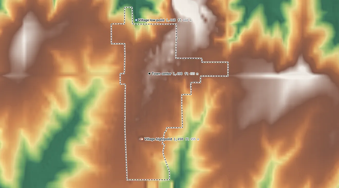 Topographic elevation map of Hallam, Nebraska, shaded from 1,440 ft on the north side to 1,490 ft on the south side