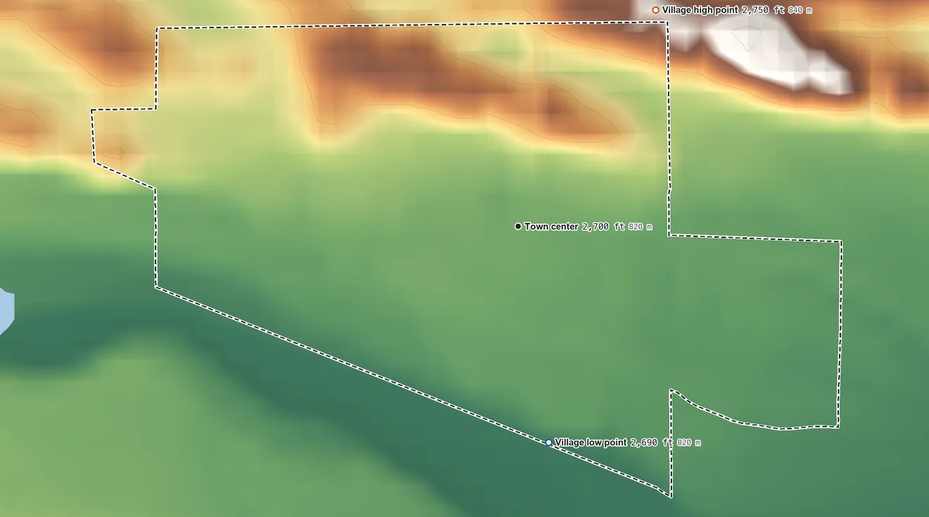 Topographic elevation map of Halsey, Nebraska, shaded from 2,690 ft on the south side to 2,750 ft on the northeast side