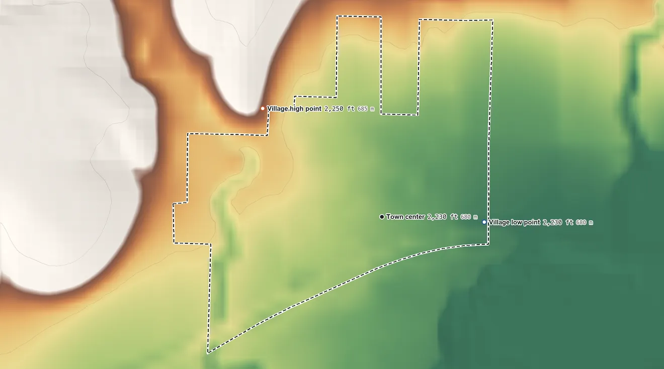 Topographic elevation map of Hendley, Nebraska, shaded from 2,230 ft on the east side to 2,250 ft on the northwest side