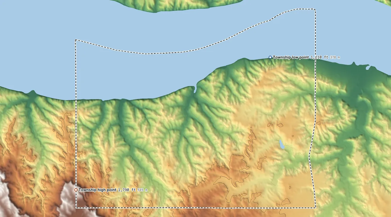 Topographic elevation map of Herrick Township, Nebraska, shaded from 1,210 ft near the middle to 1,790 ft on the southwest side