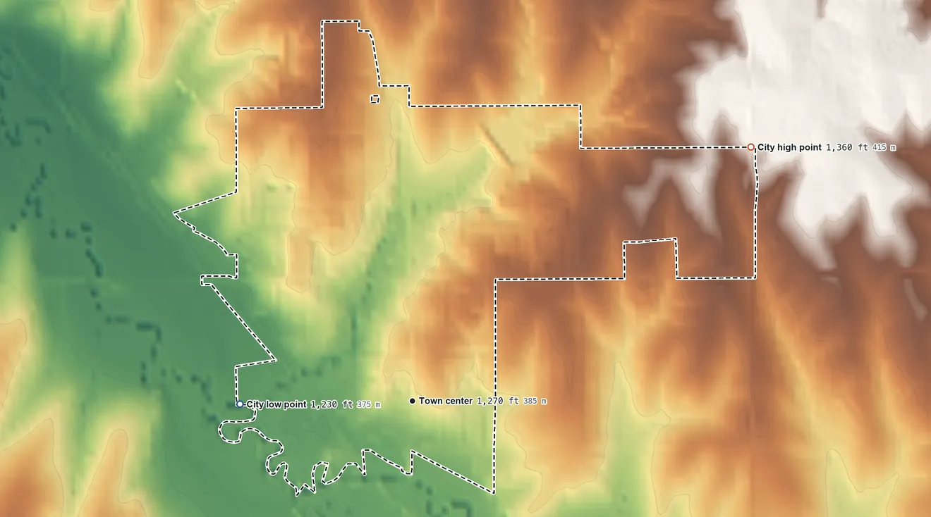 Topographic elevation map of Hickman, Nebraska, shaded from 1,230 ft on the west side to 1,360 ft on the northeast side