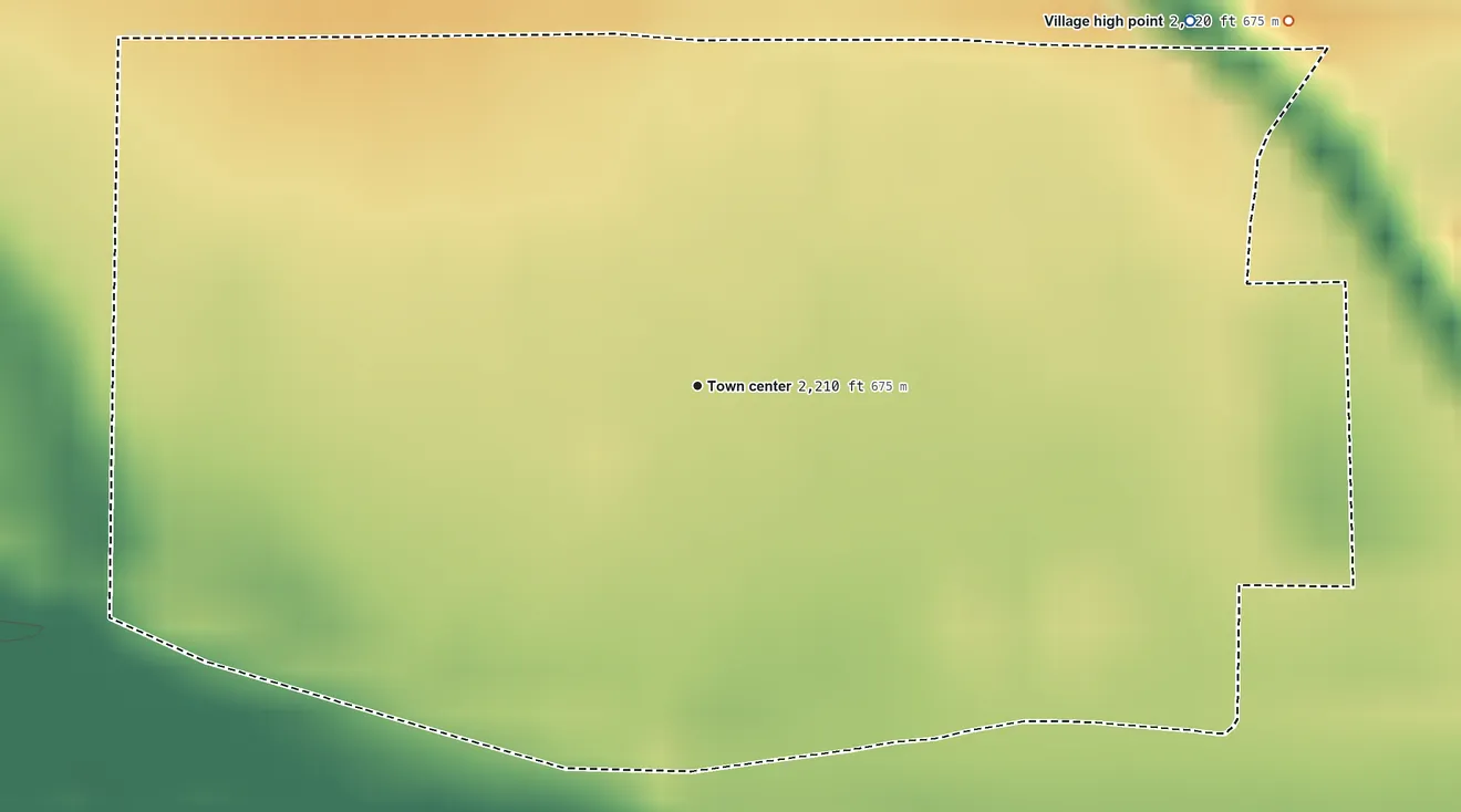 Topographic elevation map of Holbrook, Nebraska, shaded from 2,200 ft on the northeast side to 2,220 ft on the northeast side