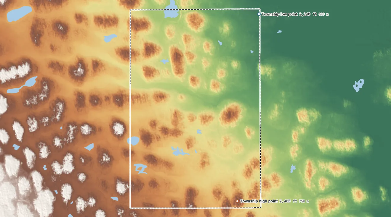 Topographic elevation map of Holt Creek Township, Nebraska, shaded from 2,240 ft on the northeast side to 2,460 ft on the southeast side