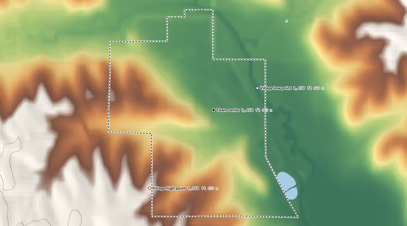 Topographic elevation map of Howells, Nebraska, shaded from 1,450 ft on the northeast side to 1,560 ft on the southwest side