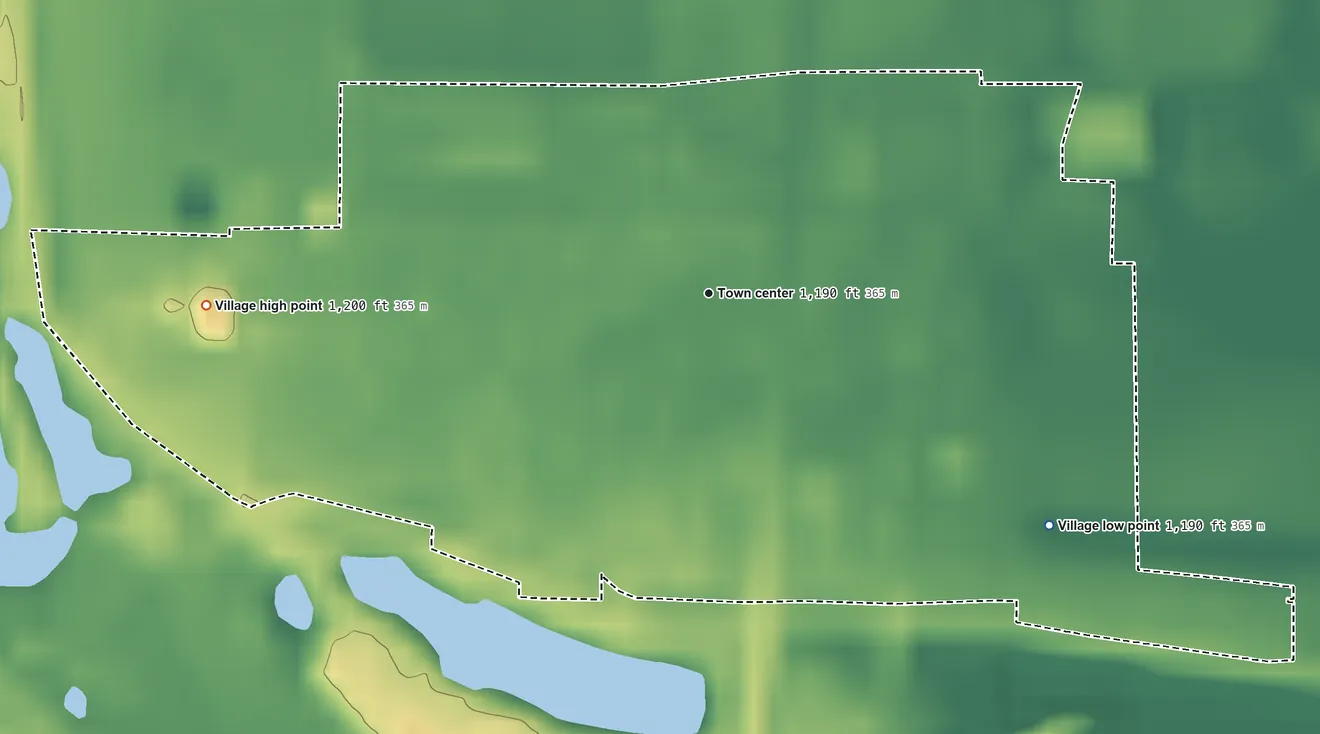 Topographic elevation map of Inglewood, Nebraska, shaded from 1,190 ft on the southeast side to 1,200 ft on the west side