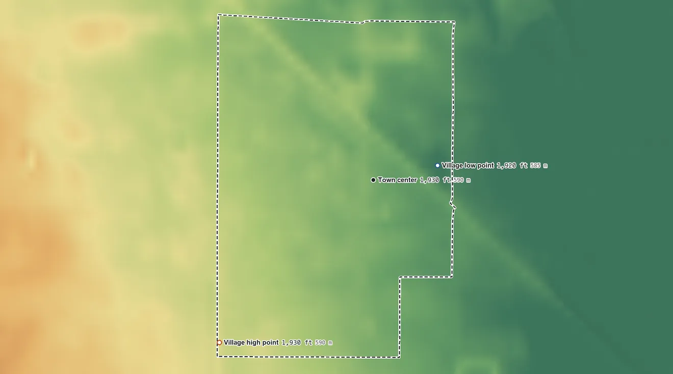 Topographic elevation map of Inman, Nebraska, shaded from 1,920 ft on the east side to 1,930 ft on the southwest side