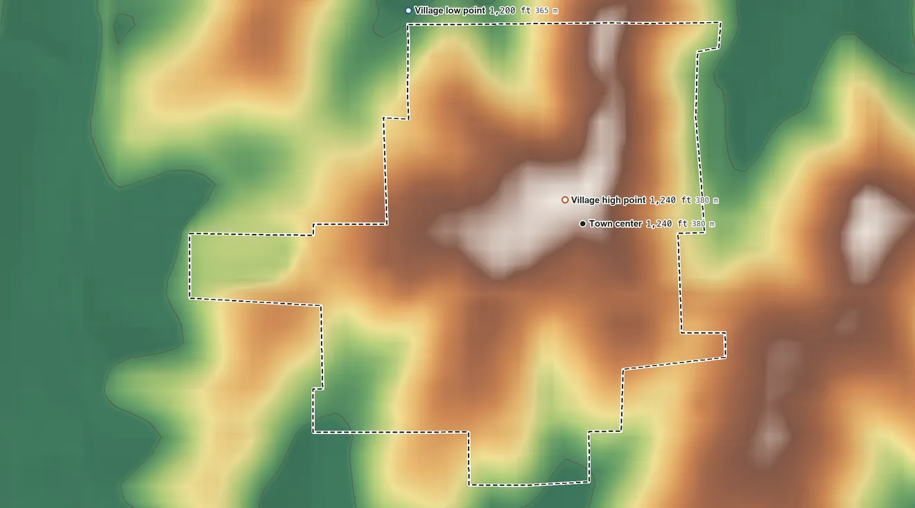 Topographic elevation map of Johnson, Nebraska, shaded from 1,200 ft on the northwest side to 1,240 ft near the middle