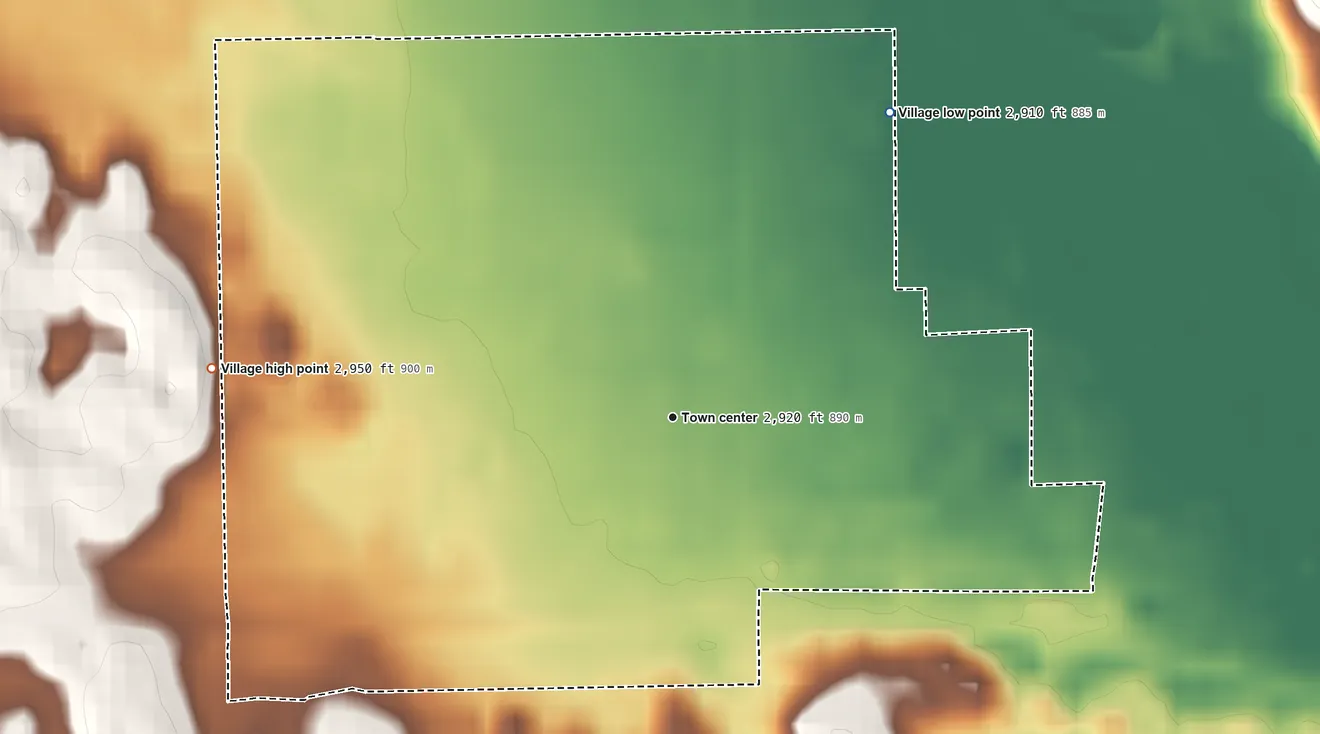 Topographic elevation map of Kilgore, Nebraska, shaded from 2,910 ft on the northeast side to 2,950 ft on the west side