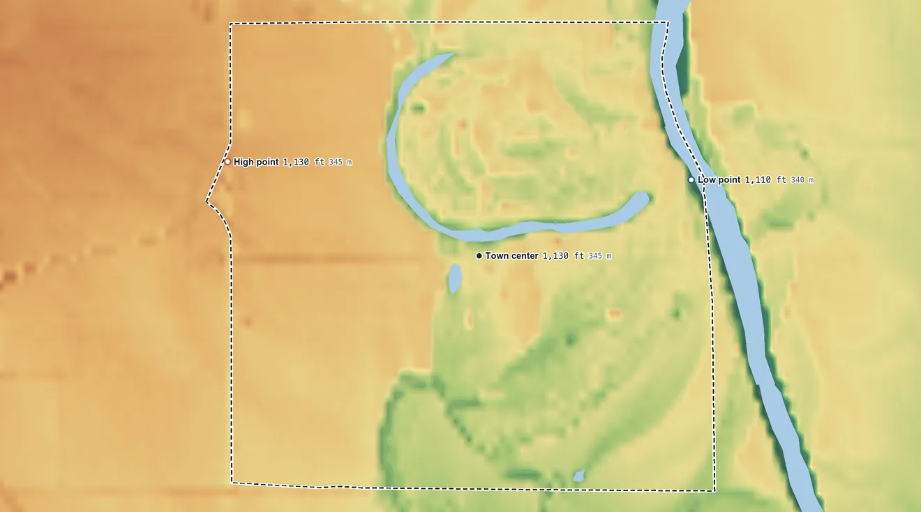 Topographic elevation map of King Lake, Nebraska, shaded from 1,110 ft on the east side to 1,130 ft on the west side