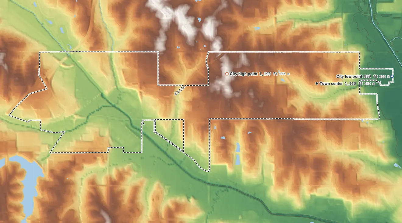 Topographic elevation map of La Vista, Nebraska, shaded from 990 ft on the east side to 1,190 ft on the west side