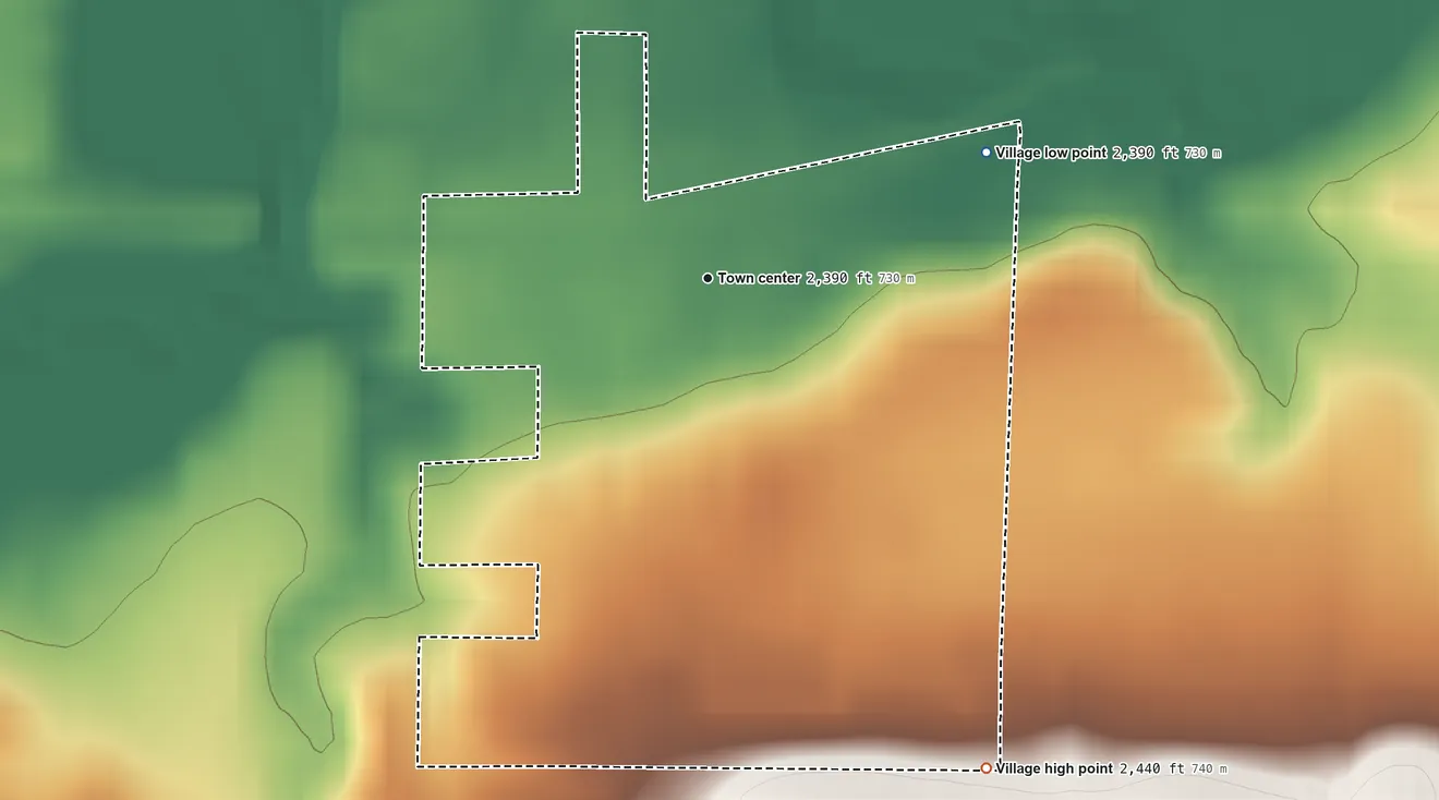 Topographic elevation map of Lebanon, Nebraska, shaded from 2,390 ft on the northeast side to 2,440 ft on the southeast side