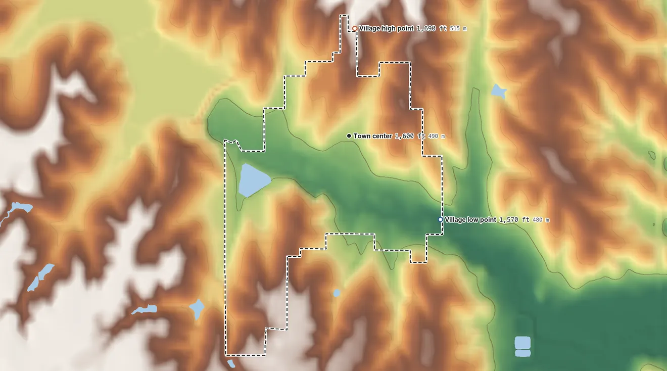 Topographic elevation map of Leigh, Nebraska, shaded from 1,570 ft on the southeast side to 1,690 ft on the north side