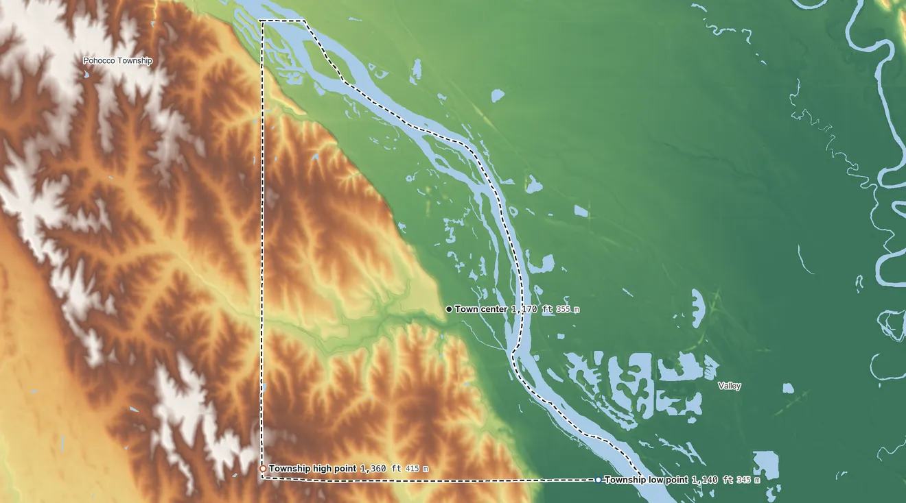 Topographic elevation map of Leshara Township, Nebraska, shaded from 1,140 ft on the southeast side to 1,360 ft on the southwest side