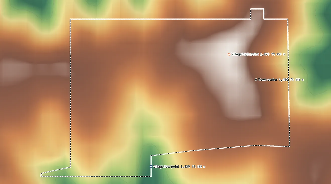 Topographic elevation map of Lewiston, Nebraska, shaded from 1,430 ft on the southwest side to 1,470 ft on the northwest side