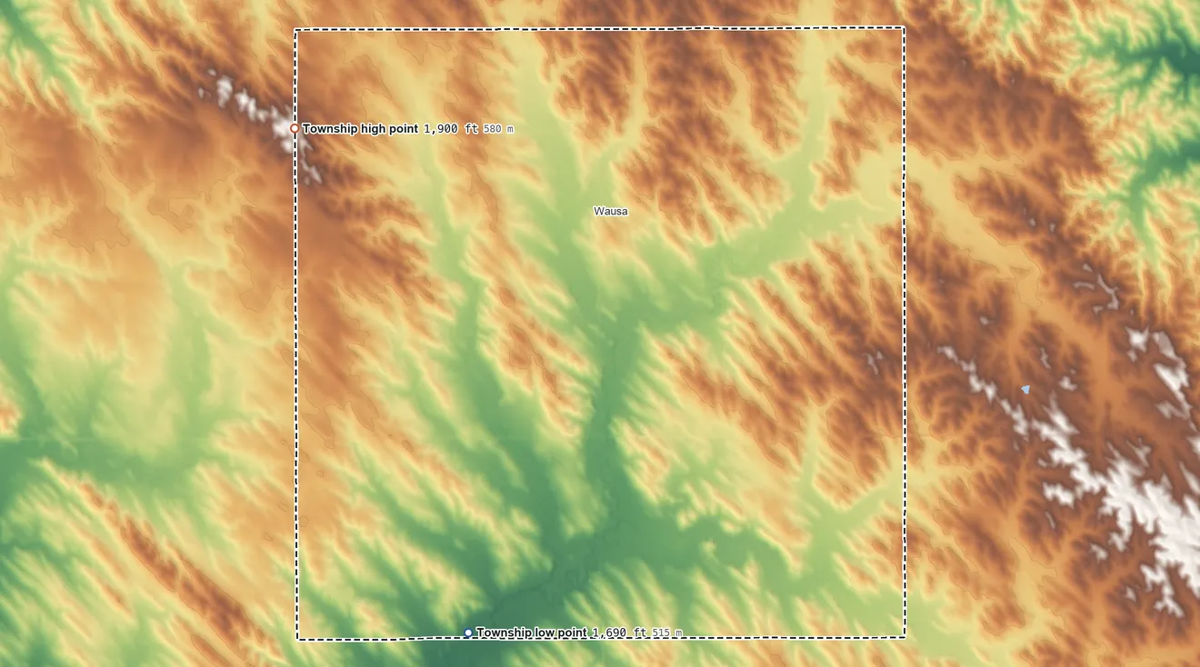 Topographic elevation map of Lincoln Township, Nebraska, shaded from 1,690 ft on the south side to 1,900 ft on the west side
