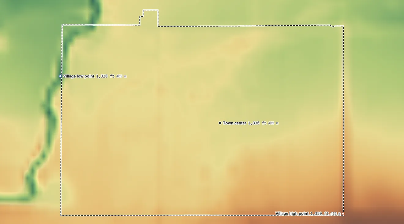 Topographic elevation map of Linwood, Nebraska, shaded from 1,320 ft on the west side to 1,350 ft on the southeast side
