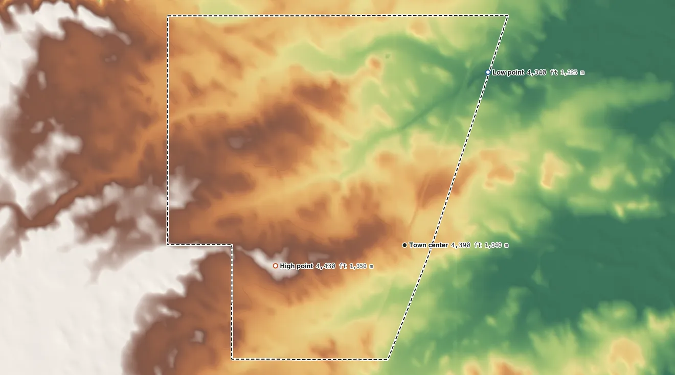 Topographic elevation map of Lorenzo, Nebraska, shaded from 4,340 ft on the northeast side to 4,430 ft on the west side