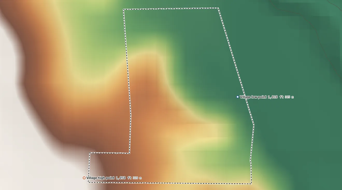 Topographic elevation map of Lorton, Nebraska, shaded from 1,010 ft on the northeast side to 1,050 ft on the west side
