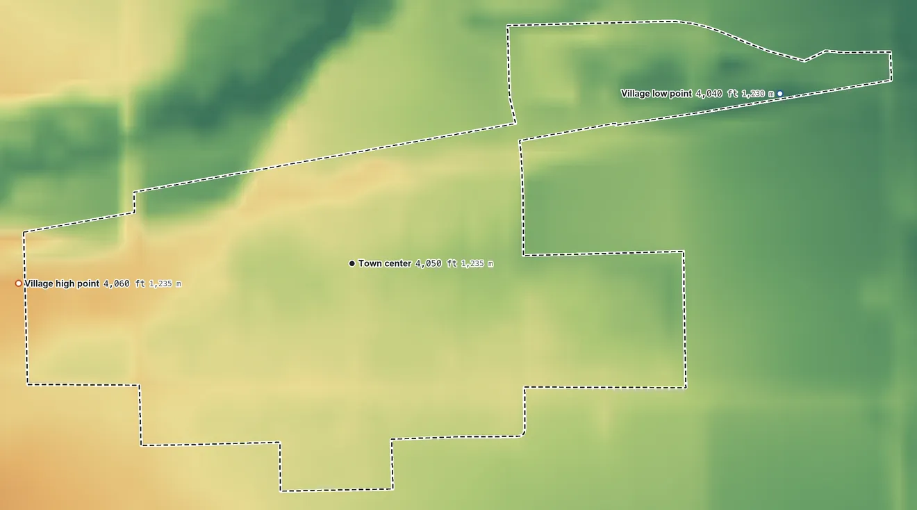 Topographic elevation map of Lyman, Nebraska, shaded from 4,040 ft on the east side to 4,060 ft on the west side