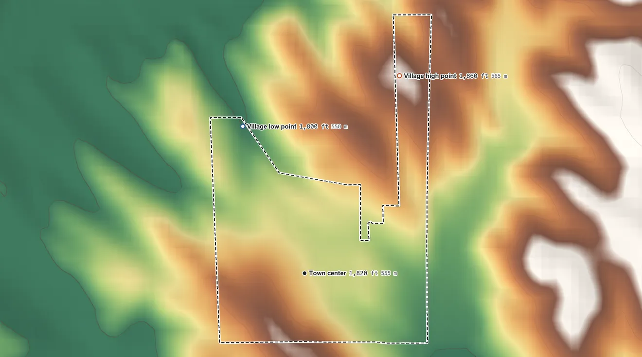 Topographic elevation map of Magnet, Nebraska, shaded from 1,800 ft on the northwest side to 1,860 ft on the northeast side
