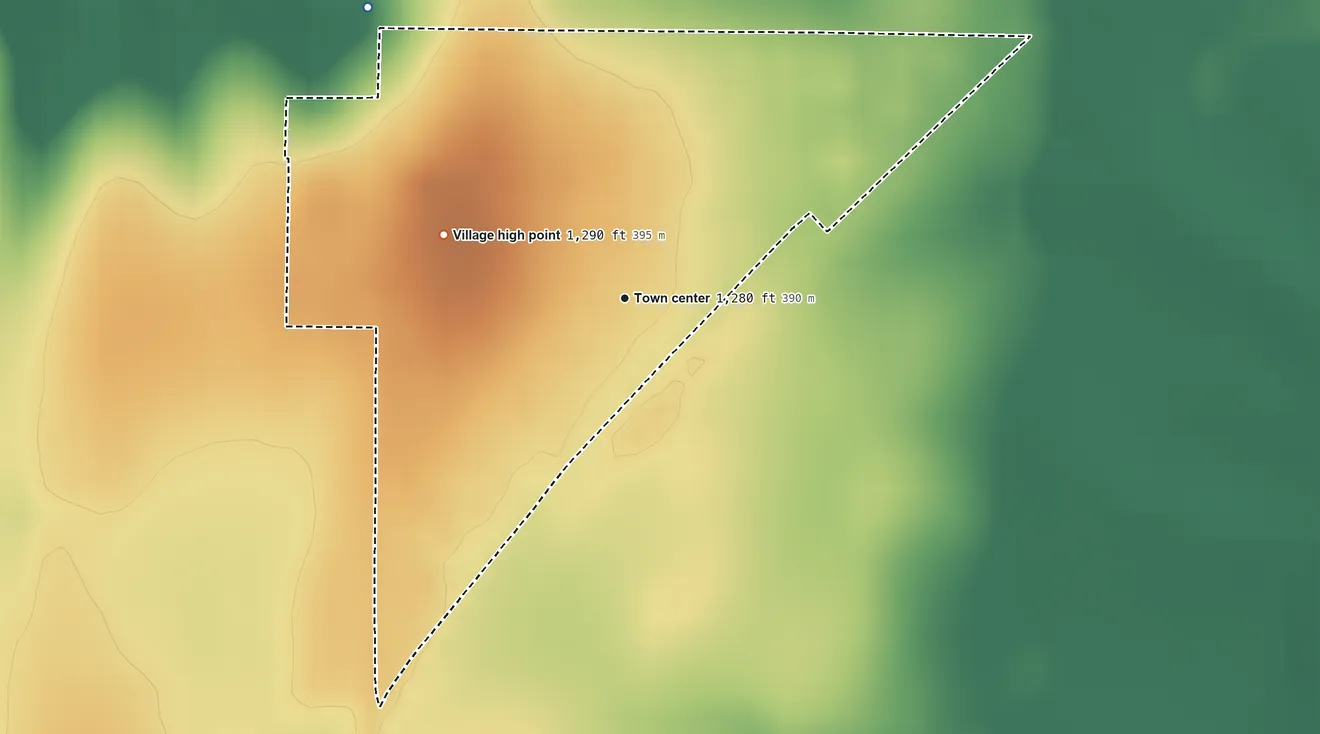 Topographic elevation map of Murdock, Nebraska, shaded from 1,270 ft on the northwest side to 1,290 ft on the west side