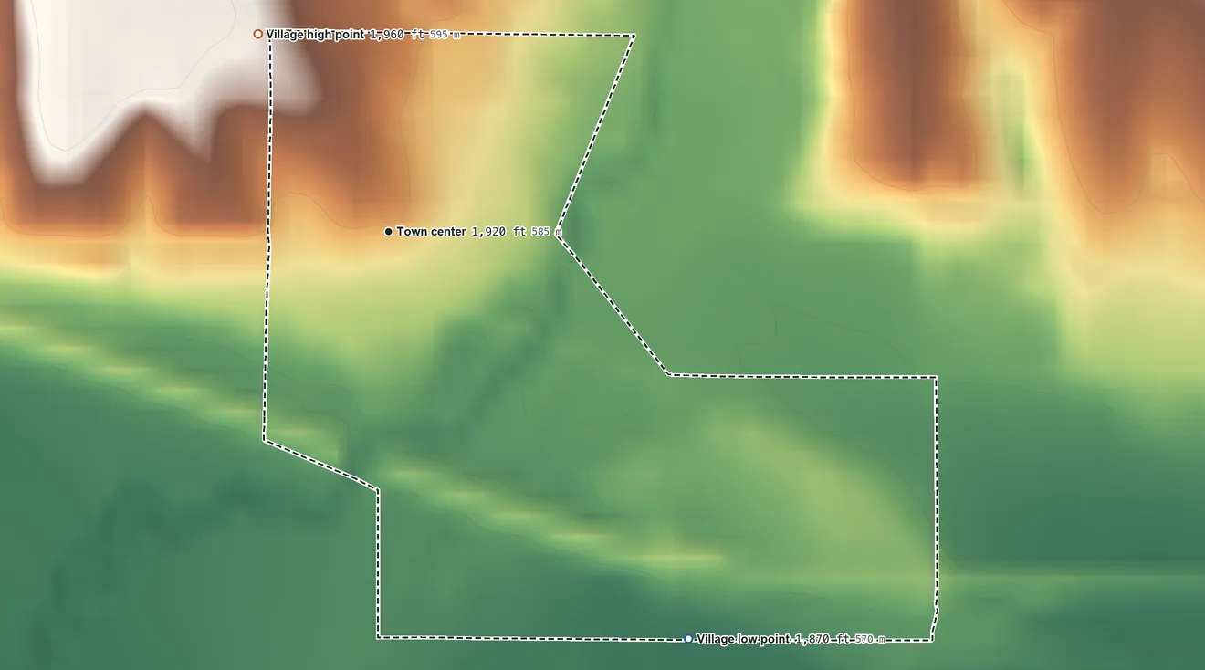 Topographic elevation map of Naponee, Nebraska, shaded from 1,870 ft on the southeast side to 1,960 ft on the northwest side