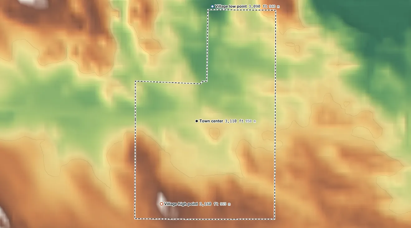 Topographic elevation map of Nenzel, Nebraska, shaded from 3,090 ft on the north side to 3,160 ft on the southwest side