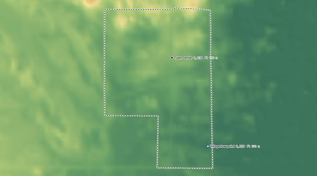 Topographic elevation map of Newport, Nebraska, shaded from 2,220 ft on the south side to 2,280 ft on the northwest side